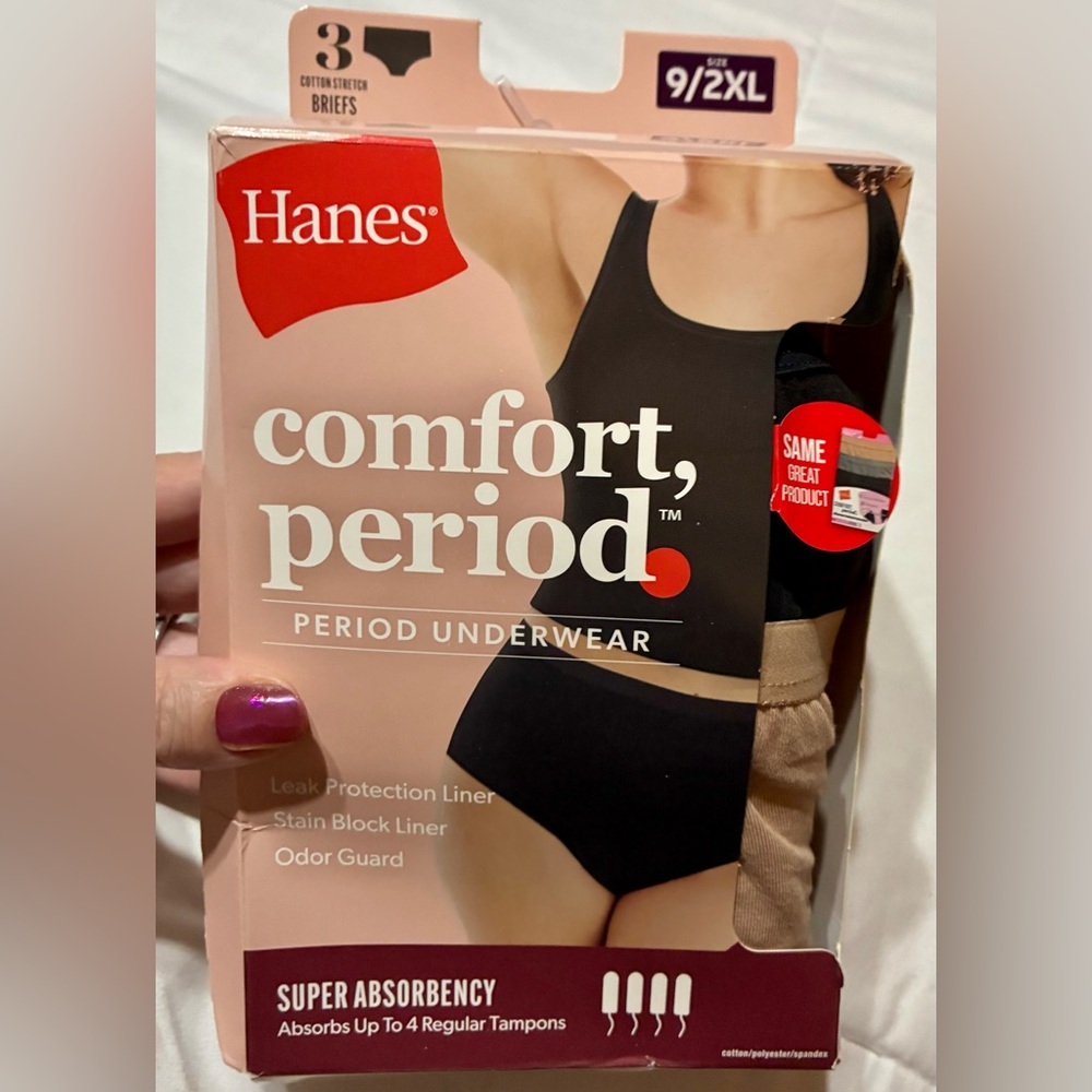 Hanes Comfort, Period. Women's Brief Period Underwear, Super Leaks, 3-Pack